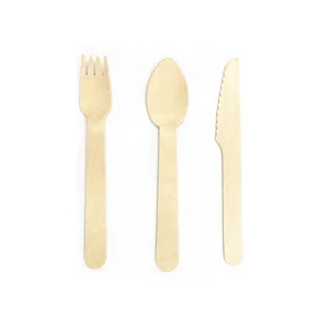 Image of Eco friendly natural wood fork spoon knife set wooden cutlery