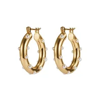 

Fashion jewelry brass 18K plated pearl hoop earrings