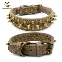 

Coffee Blue Leather Rivet Spike Dog Collar Pets Accesory Adjustable Pet Collar For Small Large Dog