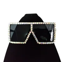 

Custom Label OEM Big Square Frame Bling Sun Glasses Sunglasses with Diamonds for Men Black
