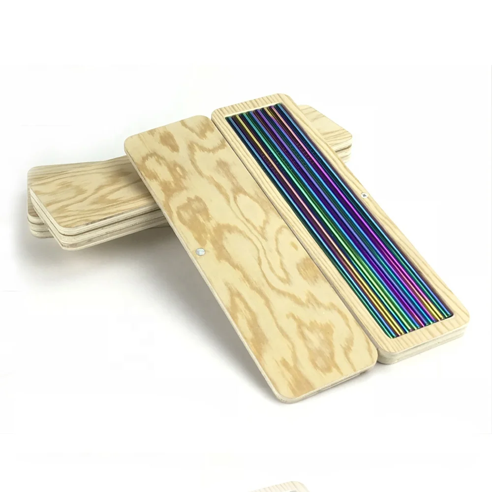 

Wholesale Food Grade 304 Colored Stainless Steel Metal Straw Set with Wooden Case, N/a