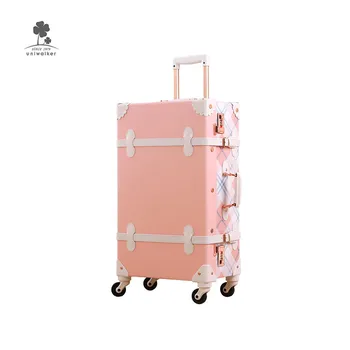 Cheap Small Old Fashioned Vintage Style Look Rose Gold Pu Leather Suitcase Luggage With Wheels ...