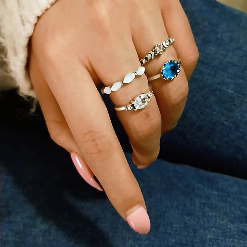 

4pcs/set Fashion Vintage Silver Midi Finger Rings Boho Style Jewelry Ring Set for Women