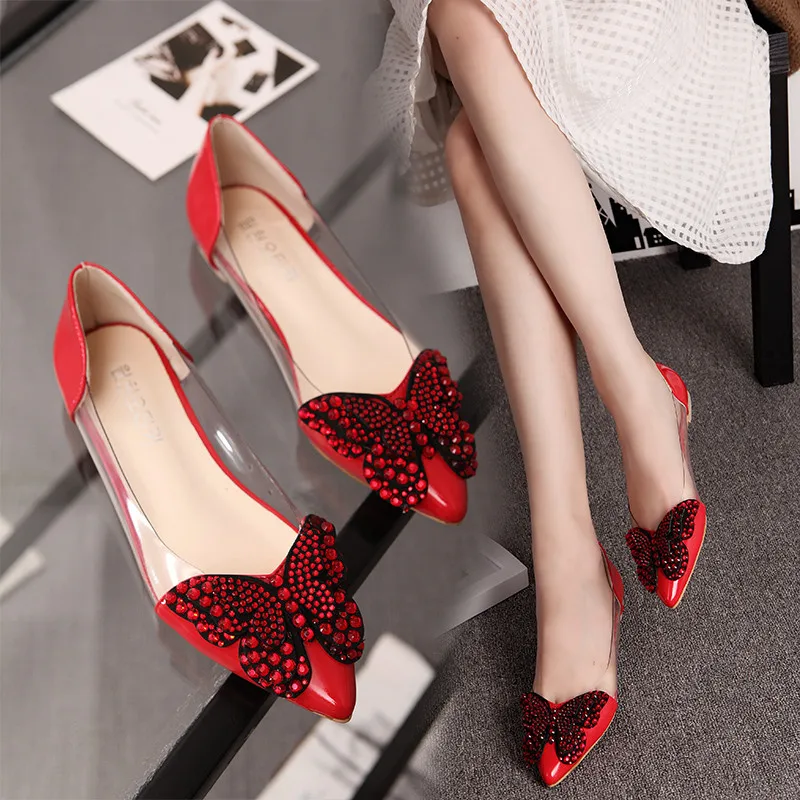 

Summer Ladies Flat Sandals Transparent Pointed Toe Jelly Shoes
