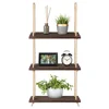 3 Tier Wood Hanging Shelf Wall Swing Storage Shelves Jute Rope Organizer Rack