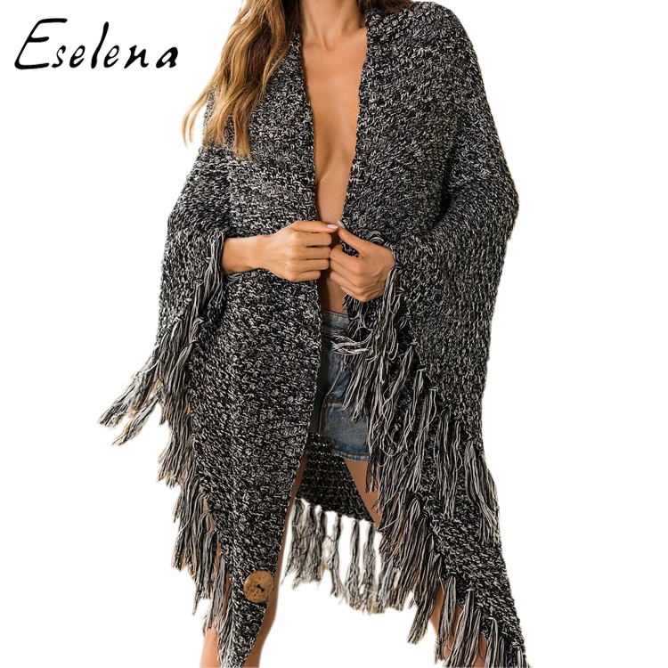 

Long Knitted Cape Cardigan Acrylic Fringe Shawl Poncho Sweater