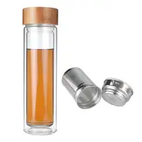 

Personalized Bamboo Lid Double Wall High Borosilicate Glass Water Bottle With 304 Stainless Steel Filter