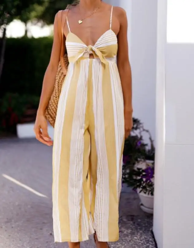 

Custom Sexy Women Rompers Stripes Bandage Plus Size Long Jumpsuit, As picture