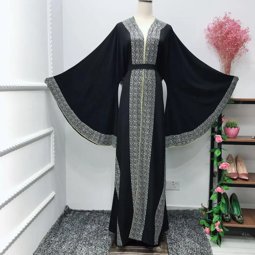 

2019 High Quality Fashion Front Open Abaya Dubai Abaya Heavy Stones for Muslim Women, Wine red;dusty pink;black