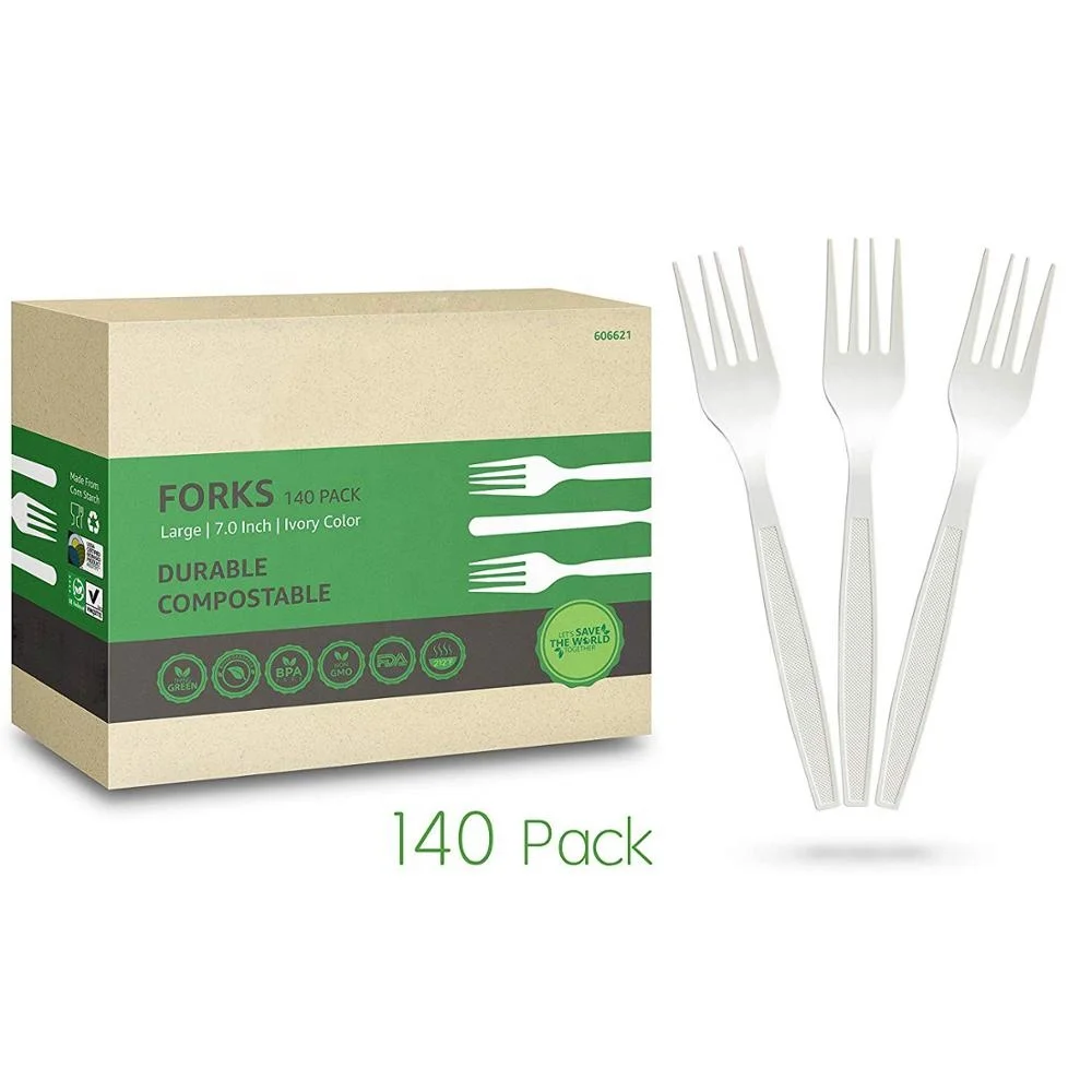 

140pc Large Compostable Fork Utensils Eco Friendly Cutlery Durable and Heat Resistant Flatware Set, Customized