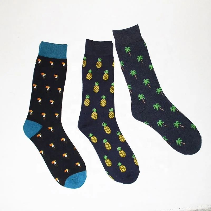 

Factory Direct Sale Price Combed Cotton Funny Coconut Tree Pineapple Custom Made Happy Socks, As picture