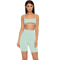 

Sexy Short Two Piece Set Crop Tops and Biker Shorts Grey Black Bodycon Matching Sets Summer Clothes for Women