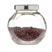 

Food Grade 400ml Flat Round Storage Container 14oz Empty Glass Honey Jar with Metal Closure