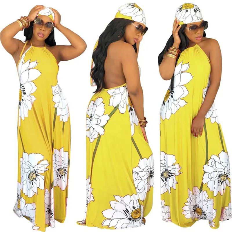 

YQ346 women Casual Sleeveless O neck A-Line Floor-Length Print Patchwork Club Dresses, As shown