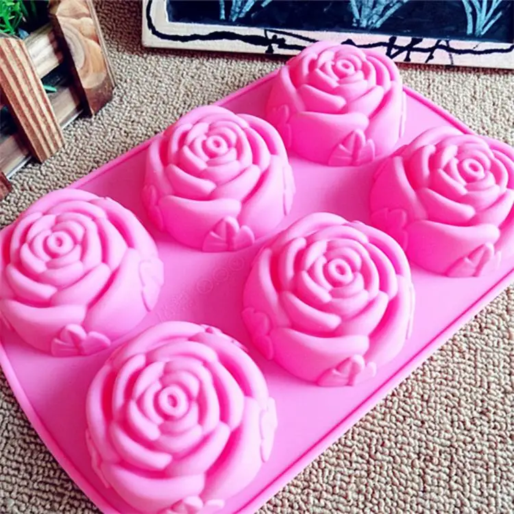 

Food Grade 6 Cavities Silicone Rose Cake Mold, Pink or according to your request .