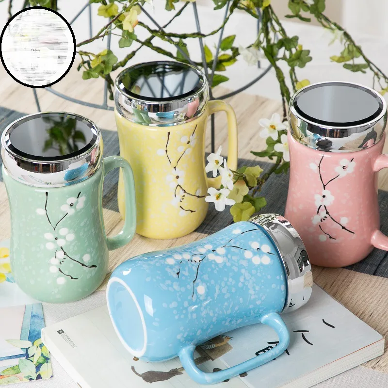 

Creative snowflake glaze mirror ceramic cup Japanese hand-painted ceramic cup with cover