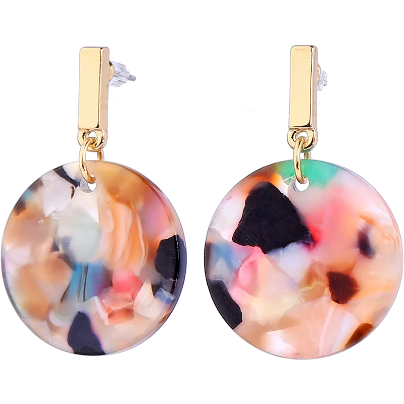 ed01952d-2 Acrylic Drop Round Sheet Resin Lucite Hoop Alloy Gold Plated Fashion Earrings