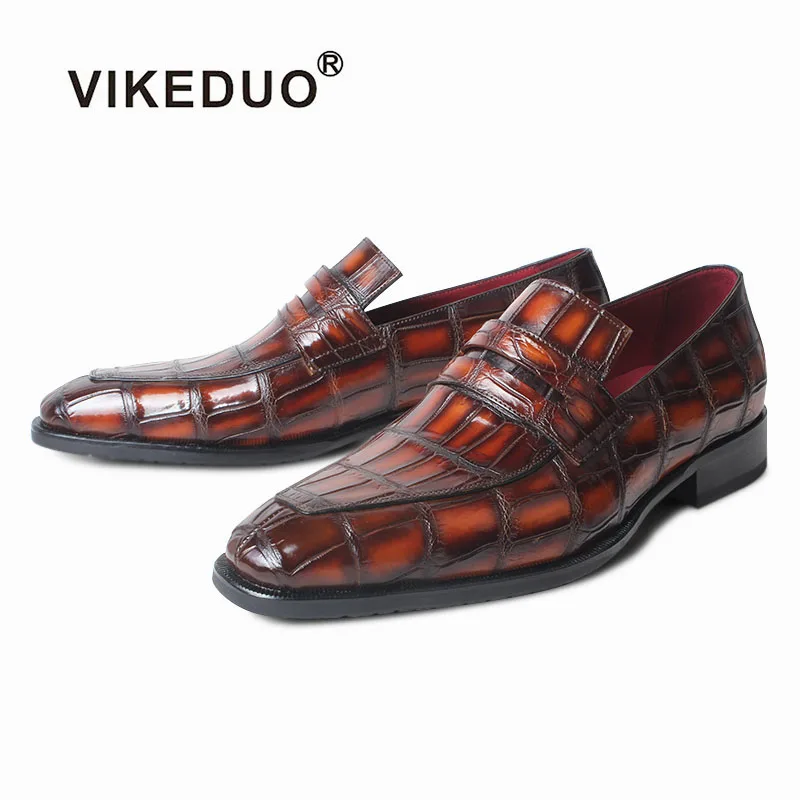 

Vikeduo Hand Made Men's Designer Shoes & Fashion Footwear 2019 Real Crocodile Leather Mens Brown Shoes