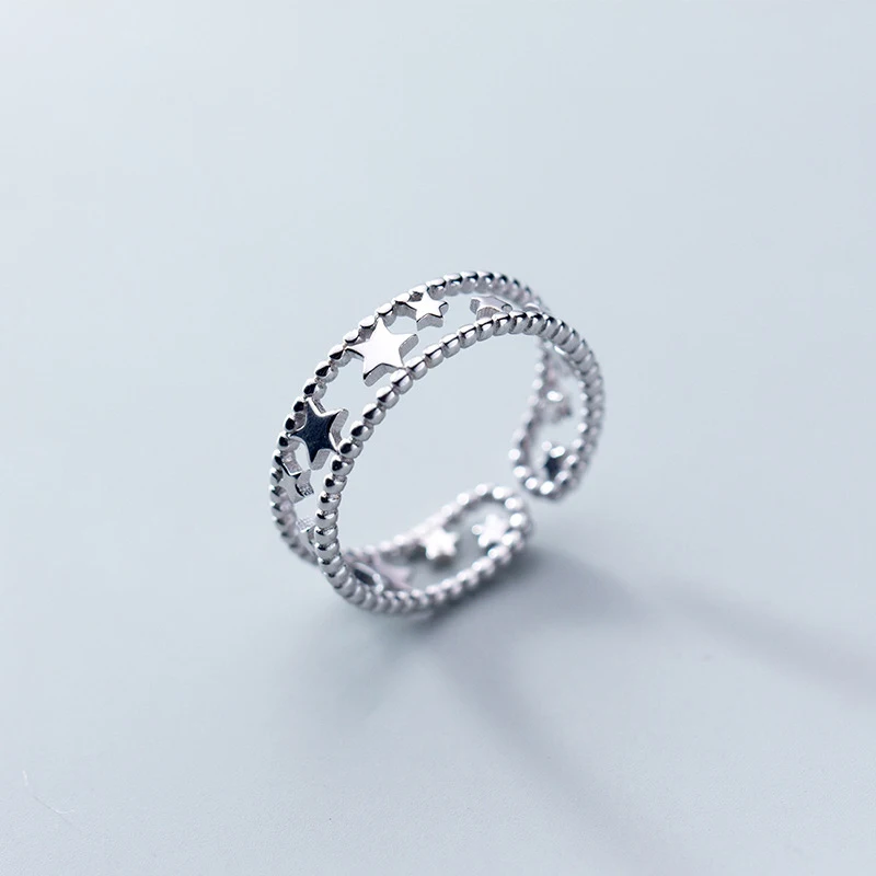 

Hollow Double Open Size Star Women Silver 925 Rings Jewelry