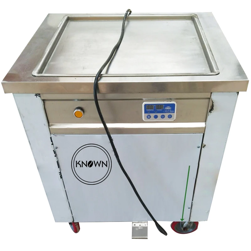 

2022 Commercial Single Square Pan Fried Ice Cream Roll Machine Fry Ice Cream Fruit Rolling Machine with Automatic Defrost