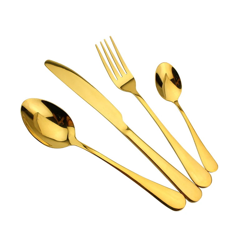 

Elegant Gold Metal Dinnerware Stainless Steel Coated Cutlery Set For Wedding, Gold;sliver;rose gold;rainbow