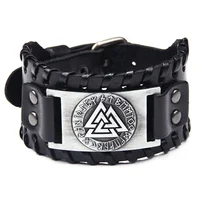 

Mens Copper Metal The Viking Style 3 Triangles Embossed Wide Genuine Leather Bracelet with metal buckle adjustable
