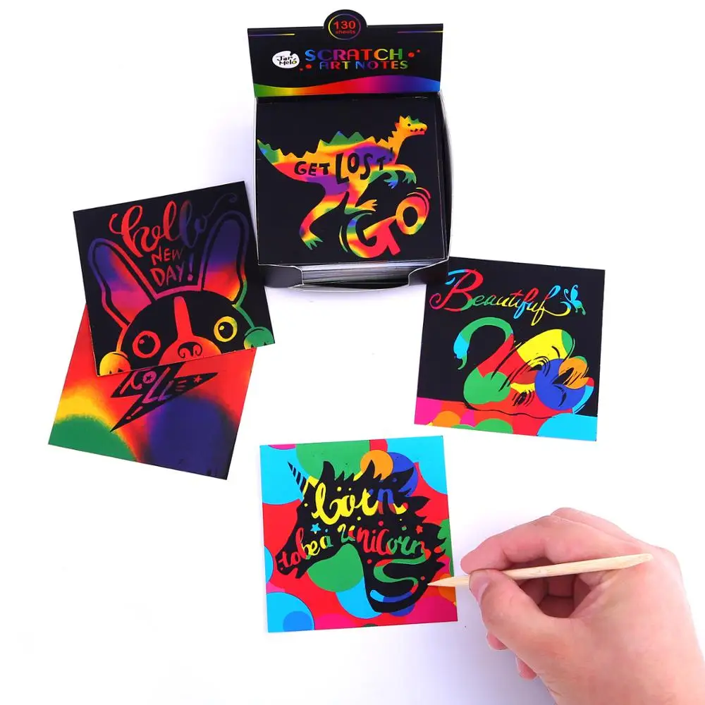 
Scratch Art Notes Set With 130 Sheets With Wooden Stylus Rainbow Mini Notes Scratch Magic Notes 