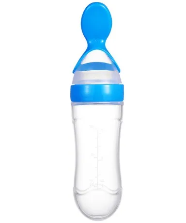 90ML Baby Feeding Cereal, Rice, Juice, Infant Newborn Toddler Baby Food Dispensing Spoon Silicone Squeeze Bottle Spoon