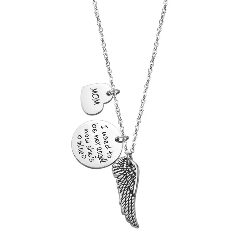 

Mother's Day Gifts Stainless Steel Angle's Wings i used to be her angel now she's mine Pendant Necklace for mom, Picture shows