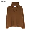 Hot Style Dark Brown Hollowing Out Halter fashion clothing ladies high neck wool sweater