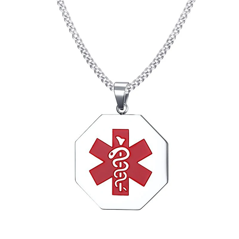 

Men fashion jewelry octagon pendant medical alert necklace, As picture shows