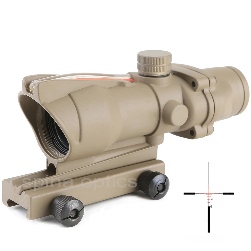 

Hunting Scope ACOG 4X32 Red Dot Sight Real Red Green Fiber Optic Riflescope with Picatinny Rail for M16 Rifle, Sand