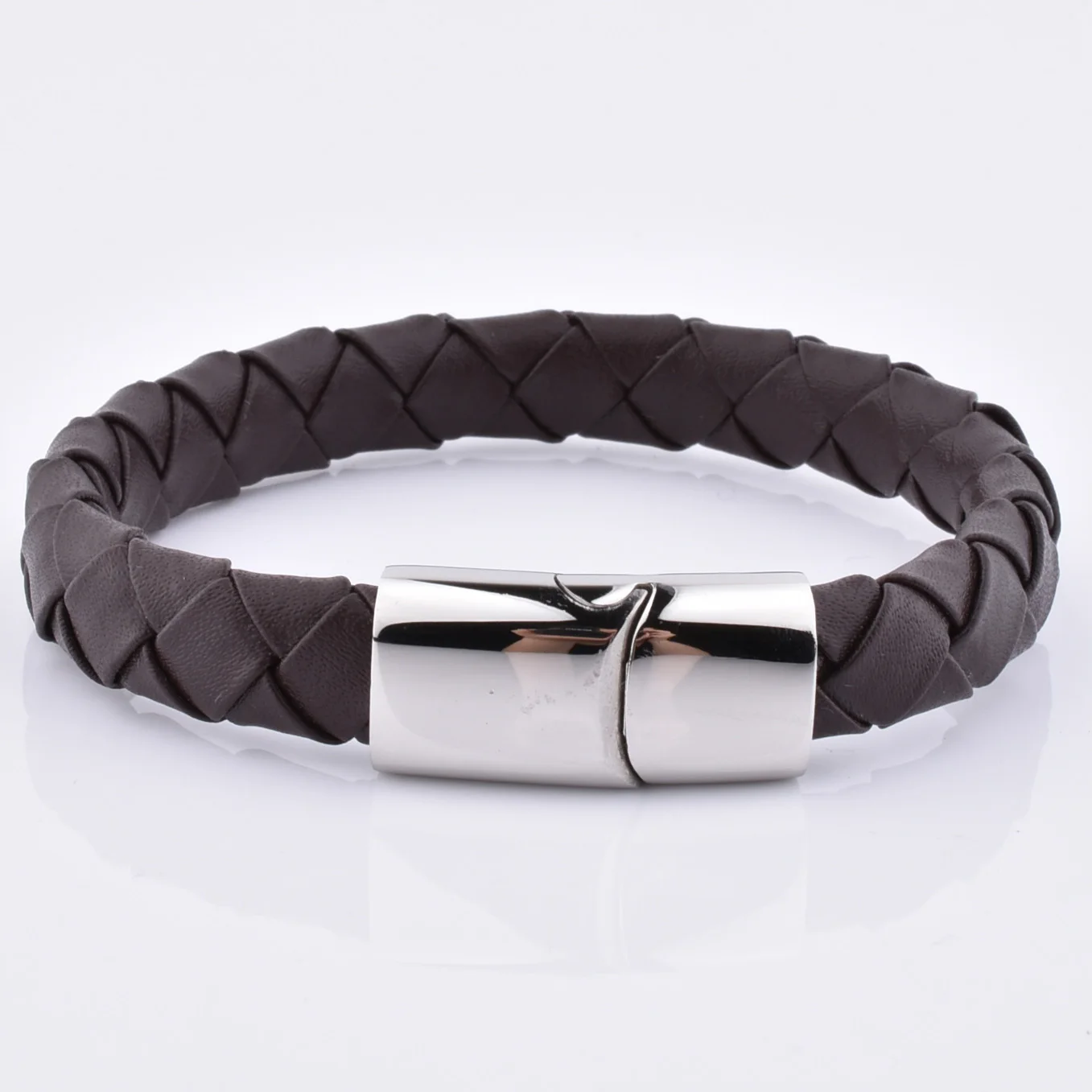 

Mens Stainless Steel Braided Making Supplies Jewelry Black Thick Leather Bracelet