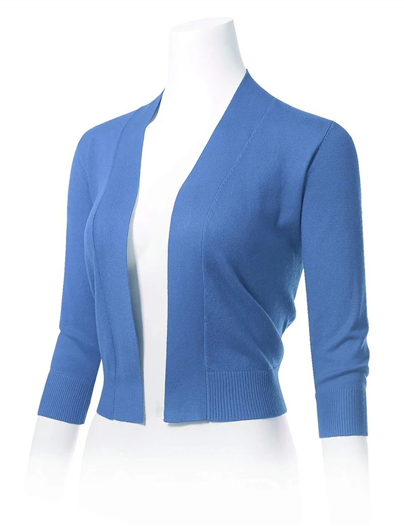 

Women's Classic 3/4 Sleeve Open Front Cropped Cardigans (S-XL)
