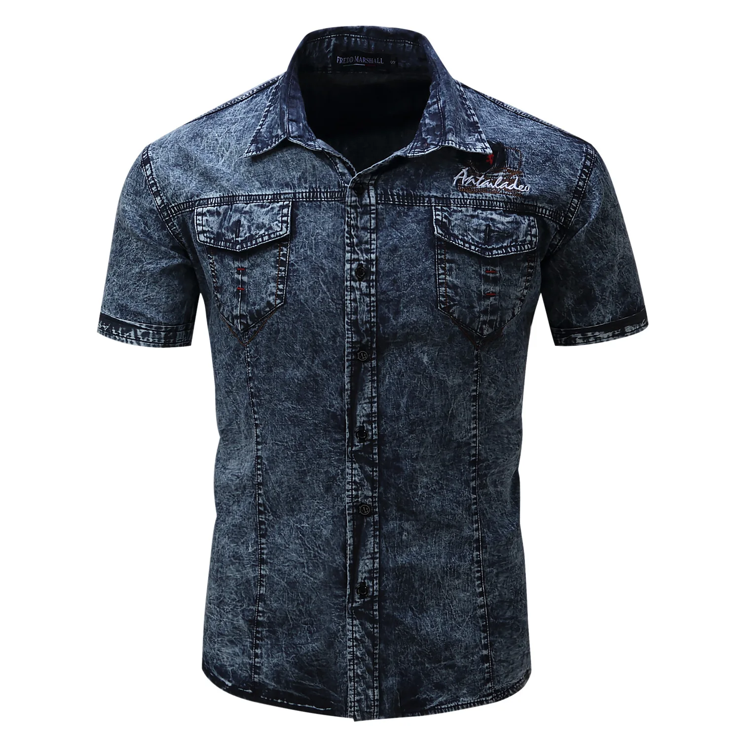 

XL0026 New men's jeans short-sleeved cotton denim military shirt