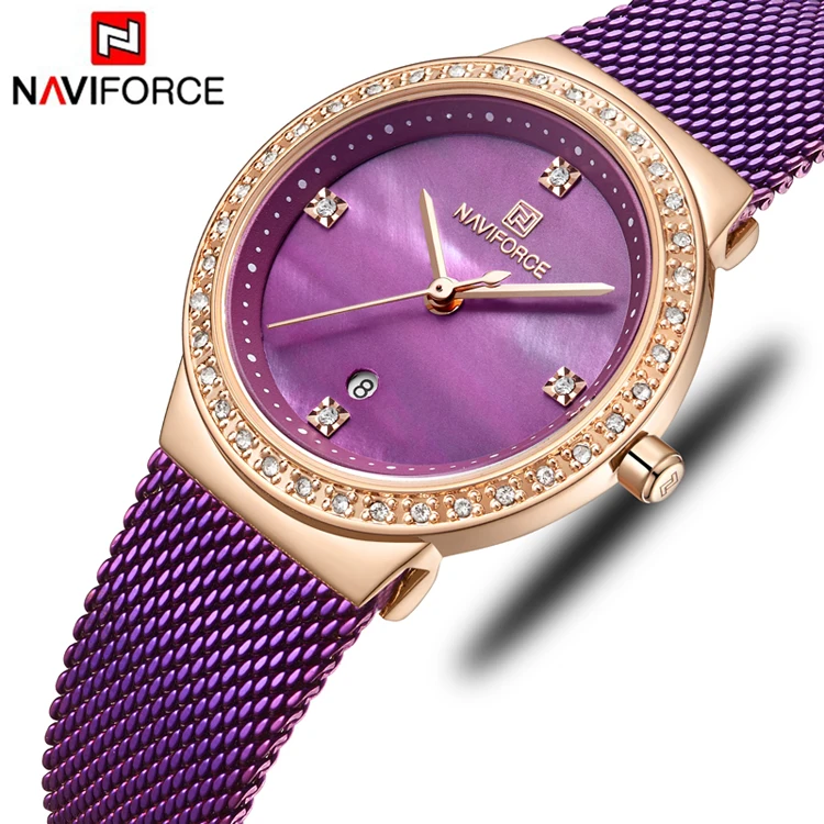 

NAVIFORCE 5005 Fashion Lady Casual Simple Steel Mesh Strap Wrist Watch Gift for Girls ladies crystal watch waterproof rose gold