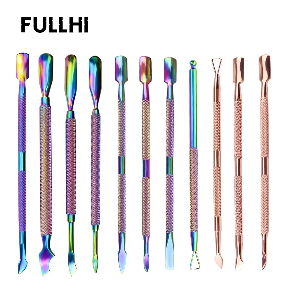 

FullHi Rainbow Stainless Steel Nail Cuticle Knives Pusher UV Gel Polish Remover Dead Skin Push Manicure Cleaner Nail Art Tools