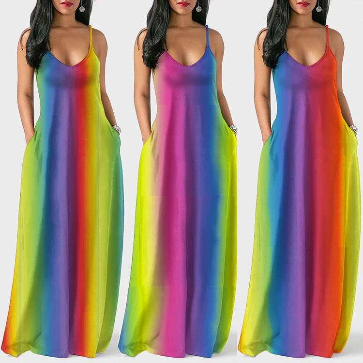 

Women Bohemia Tie Dye Long Slip Dress Sleeveless Beach Boho Loose Dress Rainbow Maxi Dress Plus Size, N/a