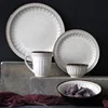 2019 Embossed Stoneware Dinner Set, Classic European style White Ceramic Tableware,Retro Dinner Stoneware Set