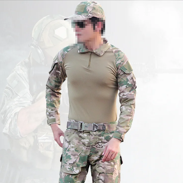 

2019 Fashion Tactical Outdoor Military Training Durable Men Camouflage Shirt with Detachable Protective Pads