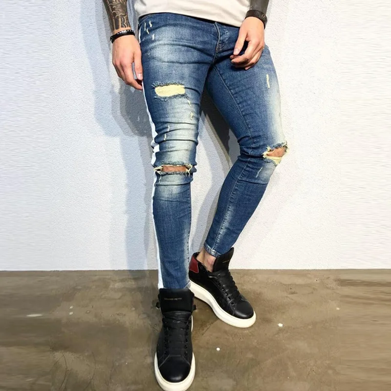mens stretch skinny ripped jeans