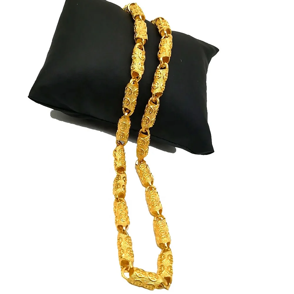 Hot Fashion Vietnam Alluvial Gold Mens Solid column Necklace Keep Color Ambition Chain plated 24K Necklace