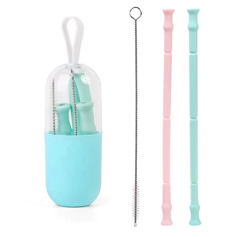 

Wholesale FDA Approved Food Grade Silicone Reusable Eco Friendly Straw Set, Cyan;quartz pink;gray;deep blue