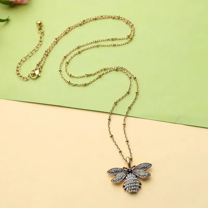 

Gold charm custom Long Chain Bee Pendant Necklace