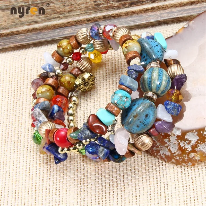 

Wrap bracelet Bohemian Multilayer Beads Charms Bracelet for Women Vintage Resin Stone Bracelets Ethnic Jewelry, Multi color