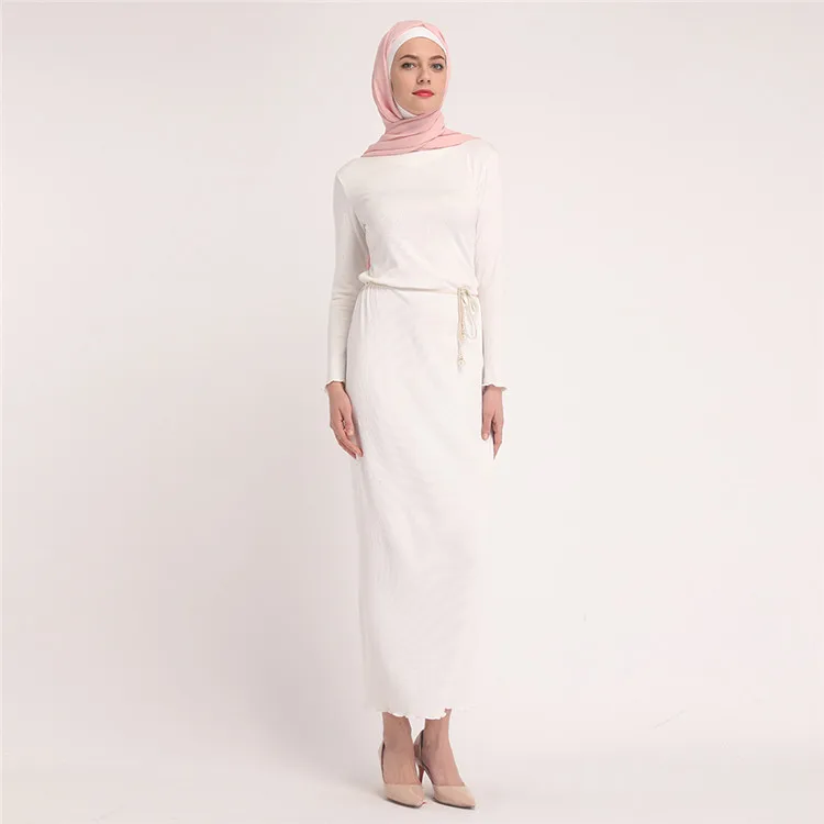 

Hot sale new fashion muslim women under abaya cotton long sleeve maxi dress, Black,white,khaki