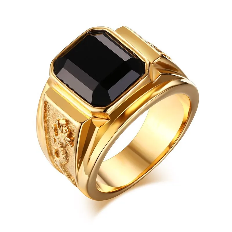 

Vintage Fashion Saudi 18K Gold Plated Single Stone Ring Jewelry for Men, Silver,gold