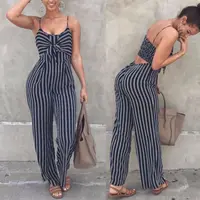 

Ecowalson Summer New Bodycon Backless Stripe Jumpsuits Women Sexy Party Clubwear Jumpsuits Casual Bowtie Overalls Jumpsuit