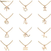 

New Fashion Gold Plated 12 Horoscope Letter Necklace Pendants Astrology Galaxy Zodiac Choker Necklaces Women Birthday Jewelry