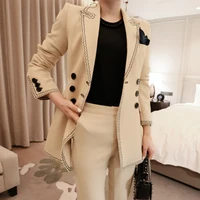 

2019 Autumn New Lady Fashion Coat + Slim Pencil Pants Two Piece Set Women Clothing Woman Suit Blazer Women